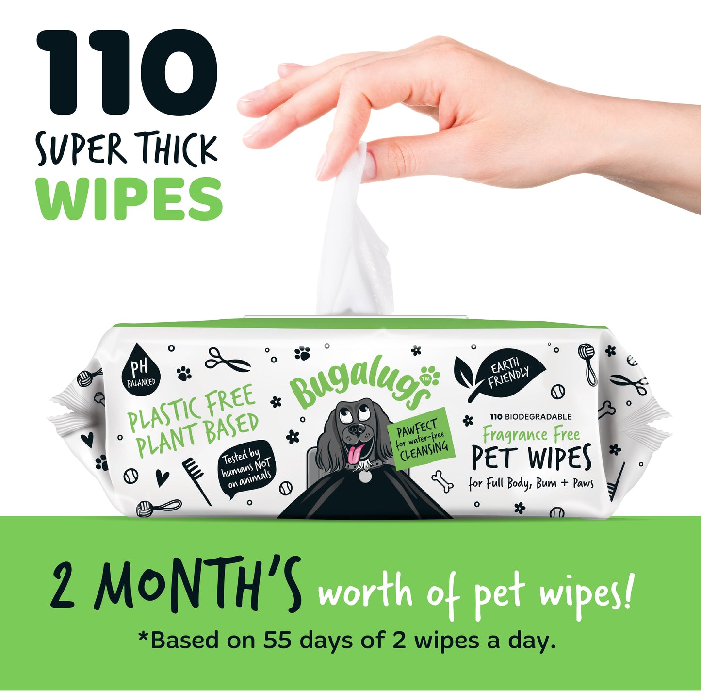 Bugalugs Fragrance Free Biodegradable Pet Wipes - Large