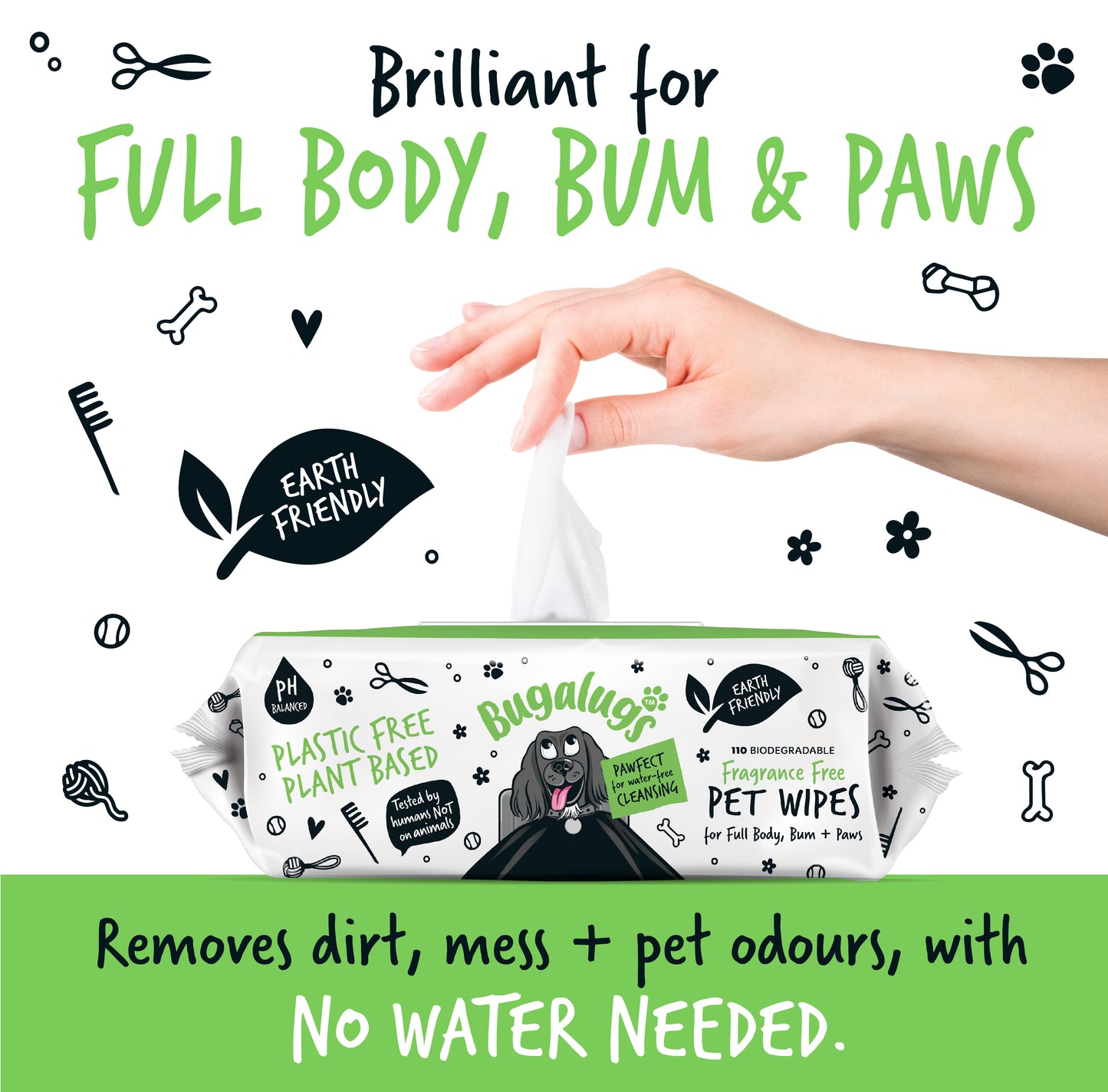 Bugalugs Fragrance Free Biodegradable Pet Wipes - Large