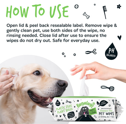 Bugalugs Fragrance Free Biodegradable Pet Wipes - Large