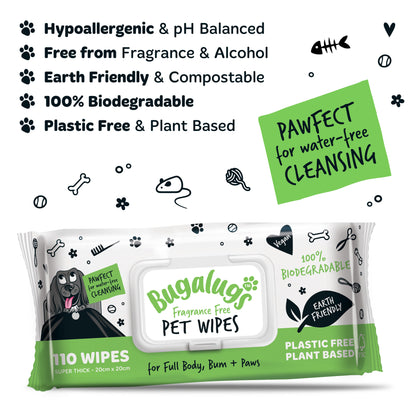 Bugalugs Fragrance Free Biodegradable Pet Wipes - Large
