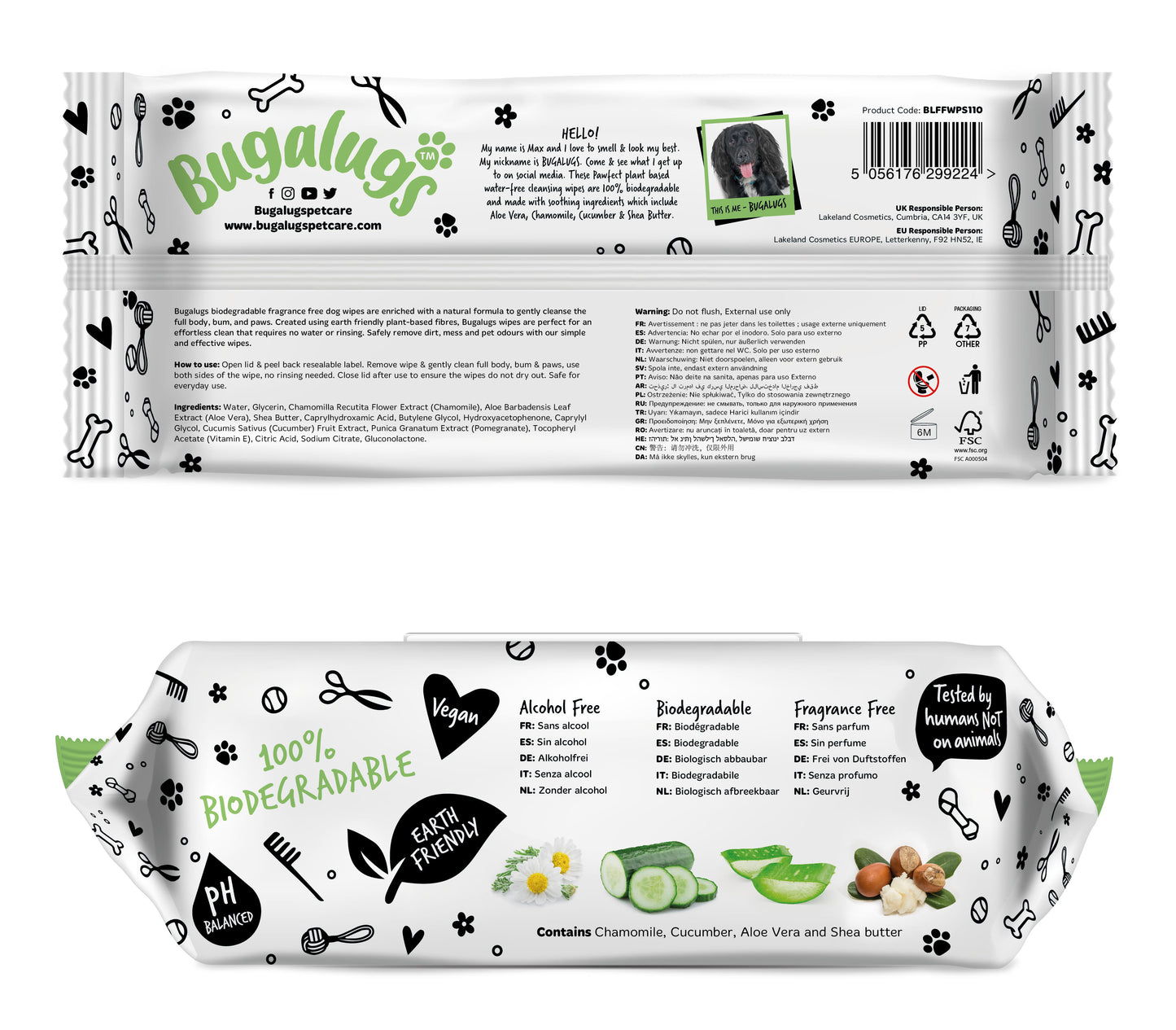 Bugalugs Fragrance Free Biodegradable Pet Wipes - Large