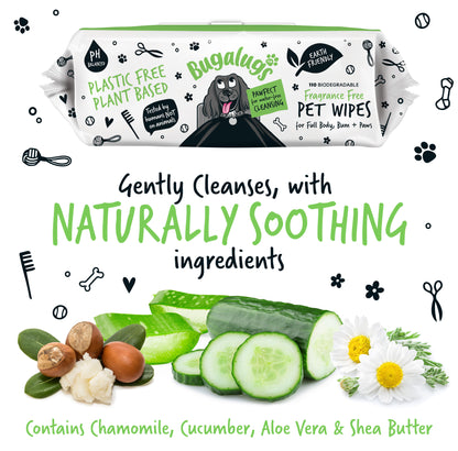 Bugalugs Fragrance Free Biodegradable Pet Wipes - Large