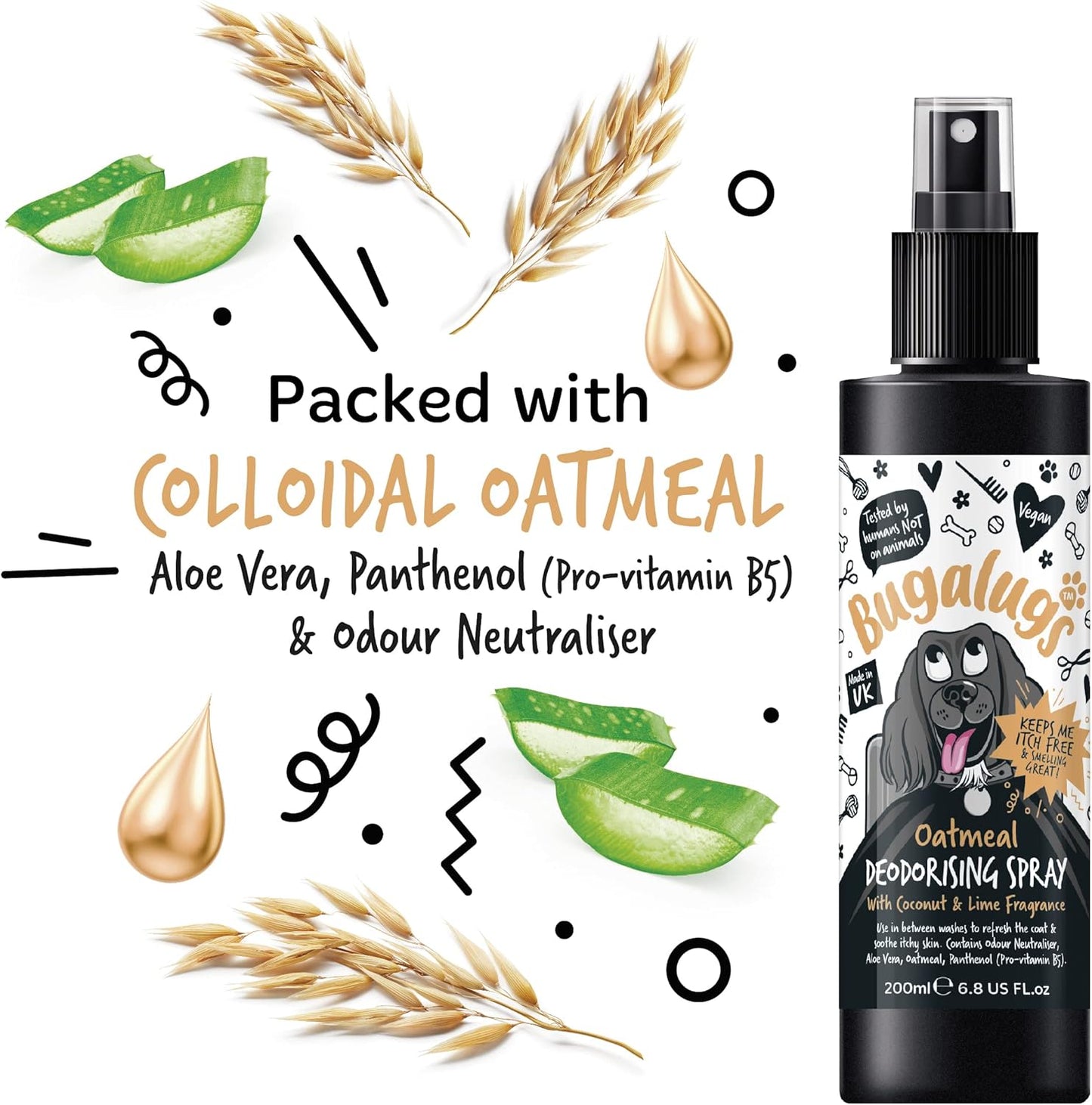 Bugalugs Oatmeal Dog Deodorising Spray with Coconut & Lime Fragrance