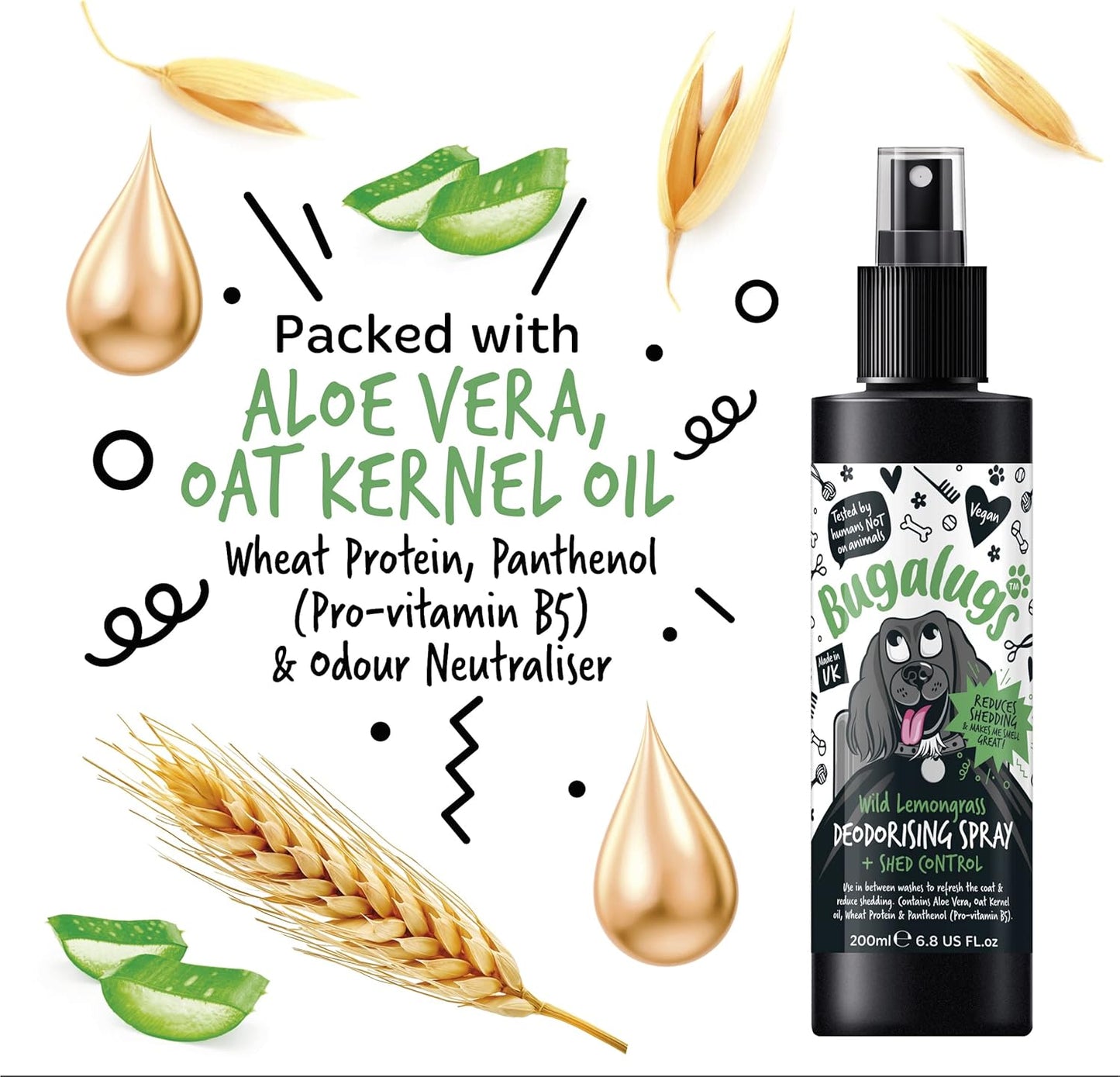 Bugalugs Wild Lemongrass Dog Deodorising Spray with Shed Control