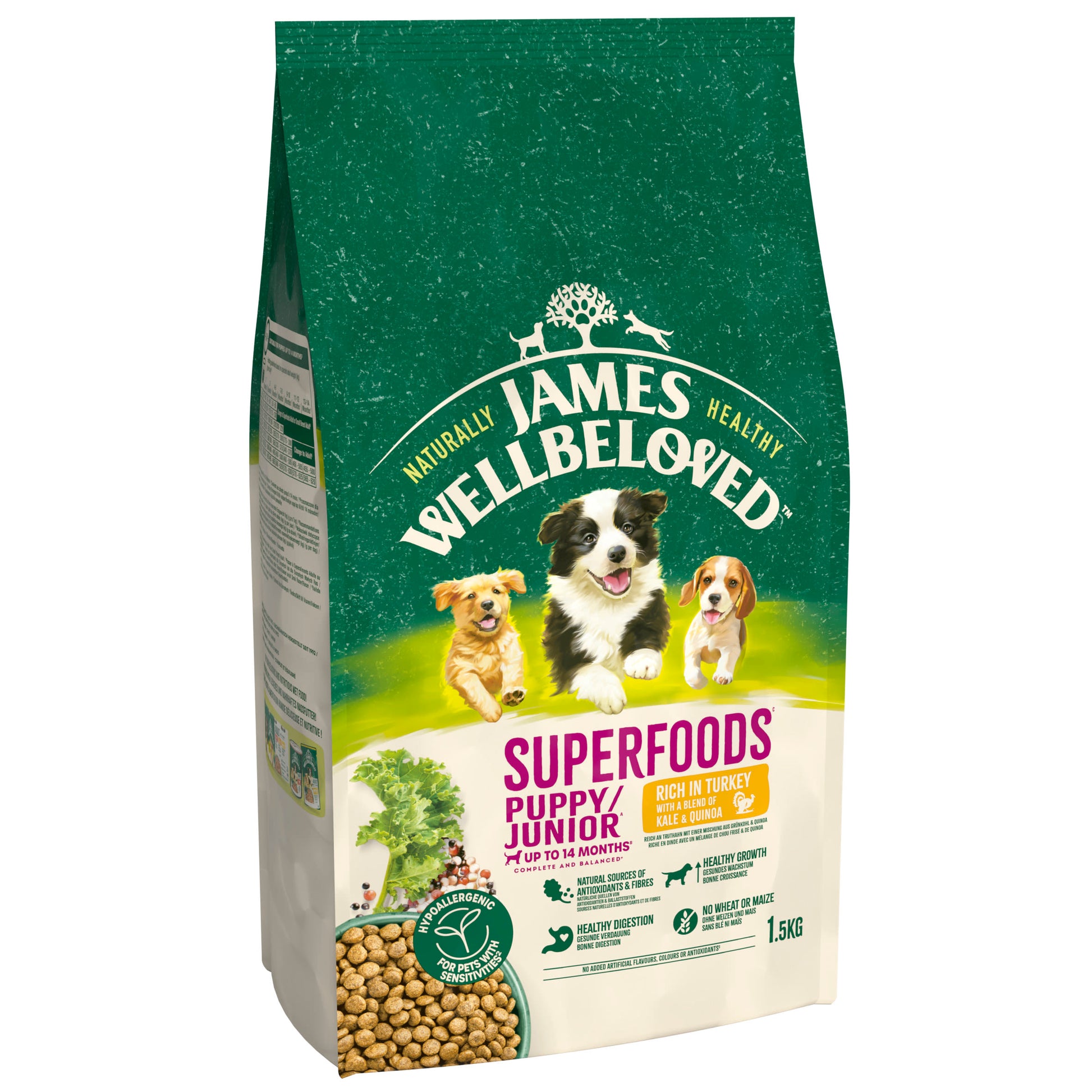 James Wellbeloved James Wellbeloved Superfoods Turkey Puppy Dry Dog Food pet food packaging