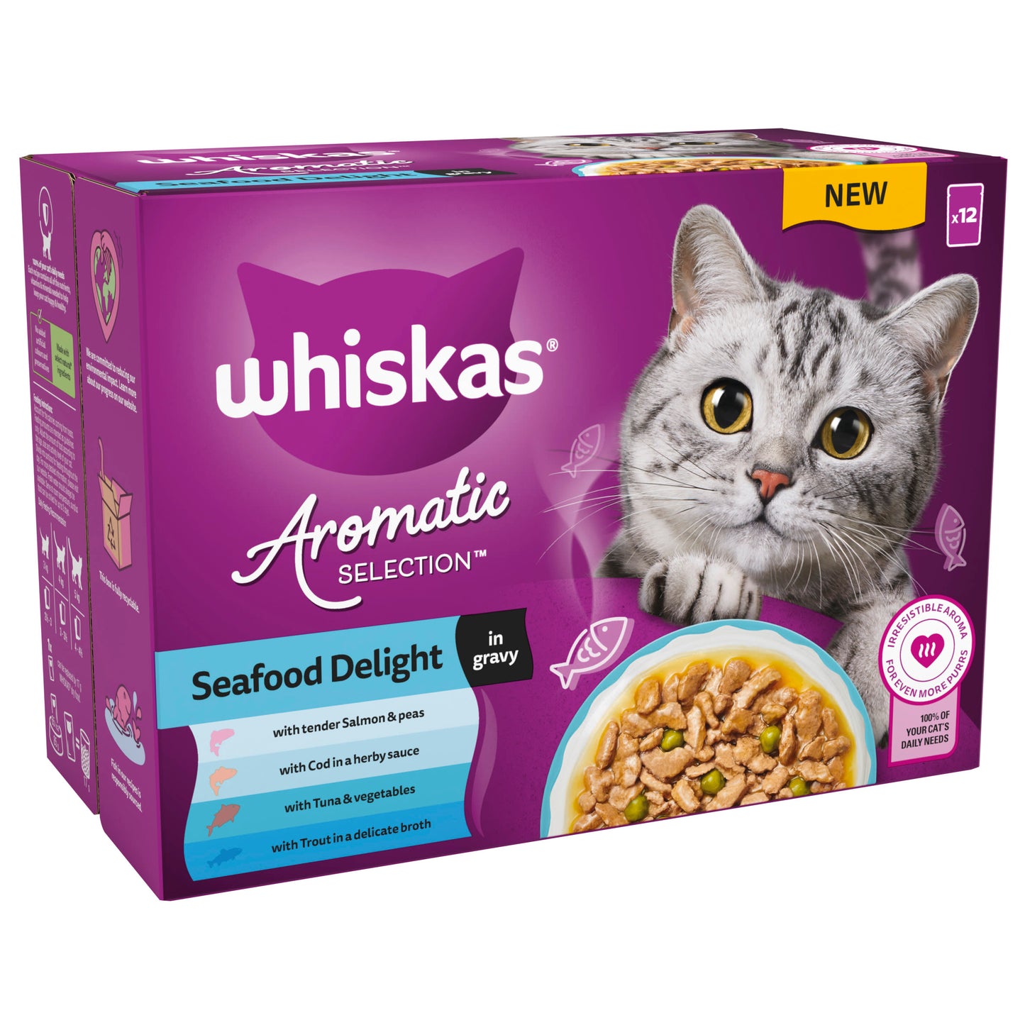 Whiskas 1+ Aromatic Seafood Adult Wet Cat Food Pouches in Gravy