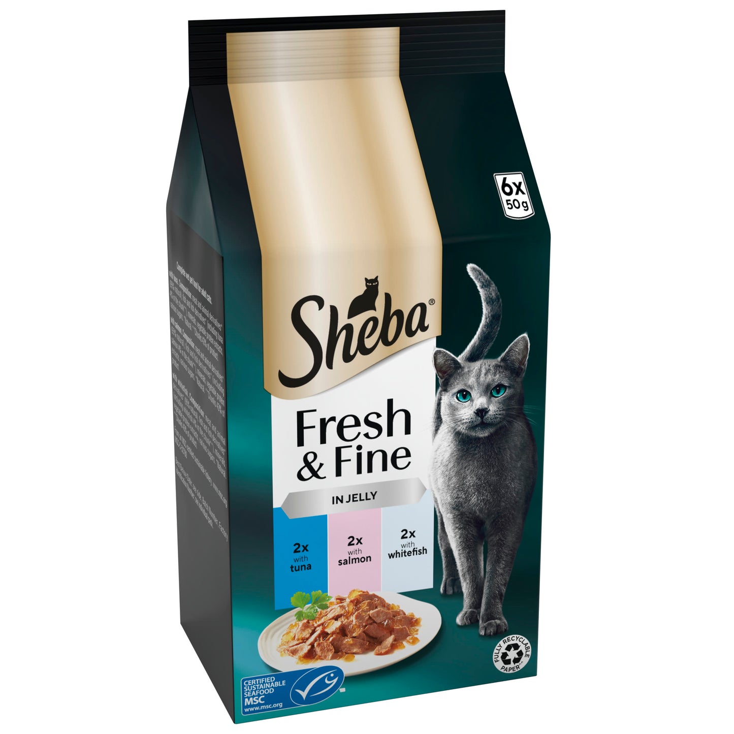Sheba Fresh & Fine Wet Cat Food Pouches with Tuna & Salmon & Trout in Jelly