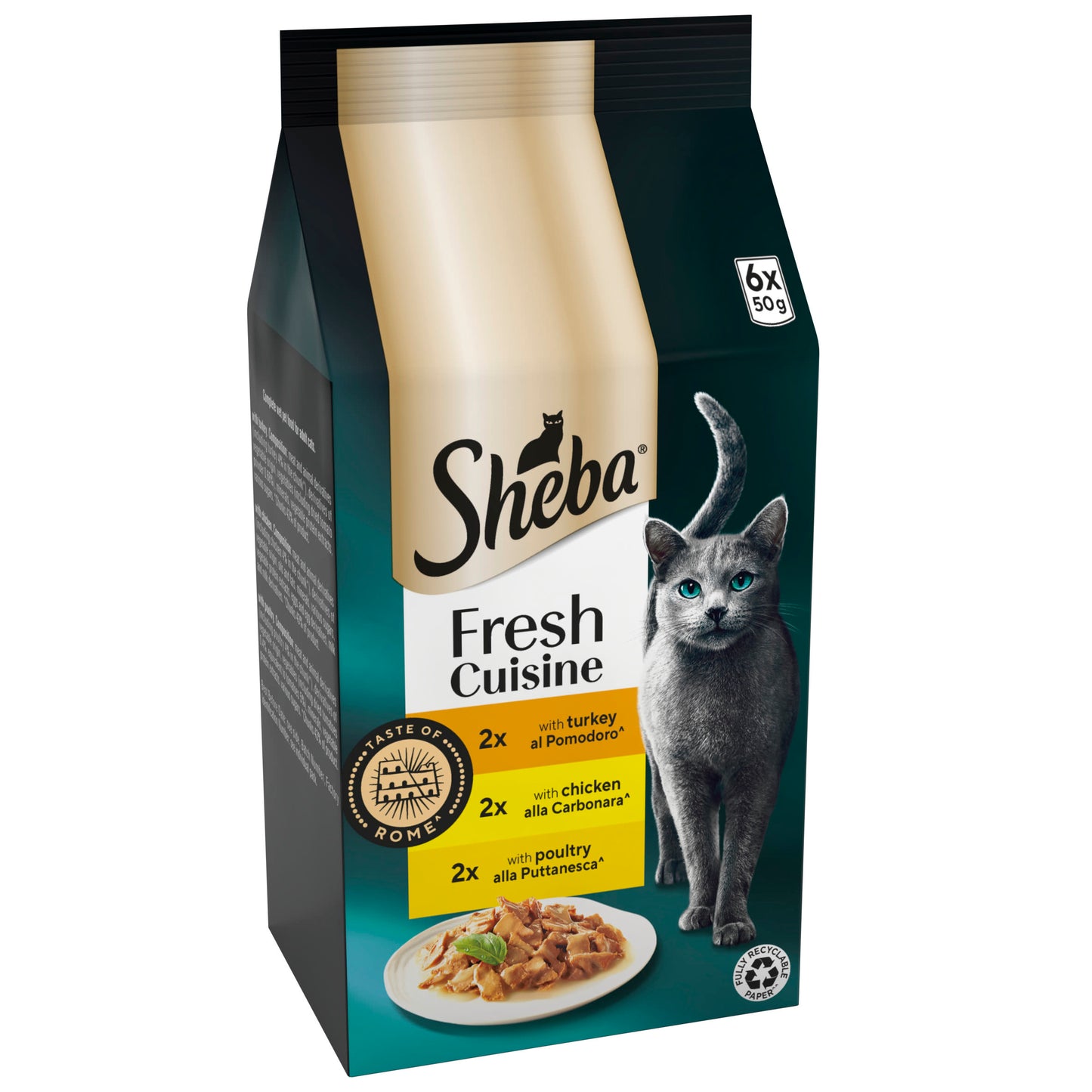 Sheba Fresh Cuisine Taste of Rome Wet Cat Food Pouches with Turkey & Chicken & Poultry in Gravy