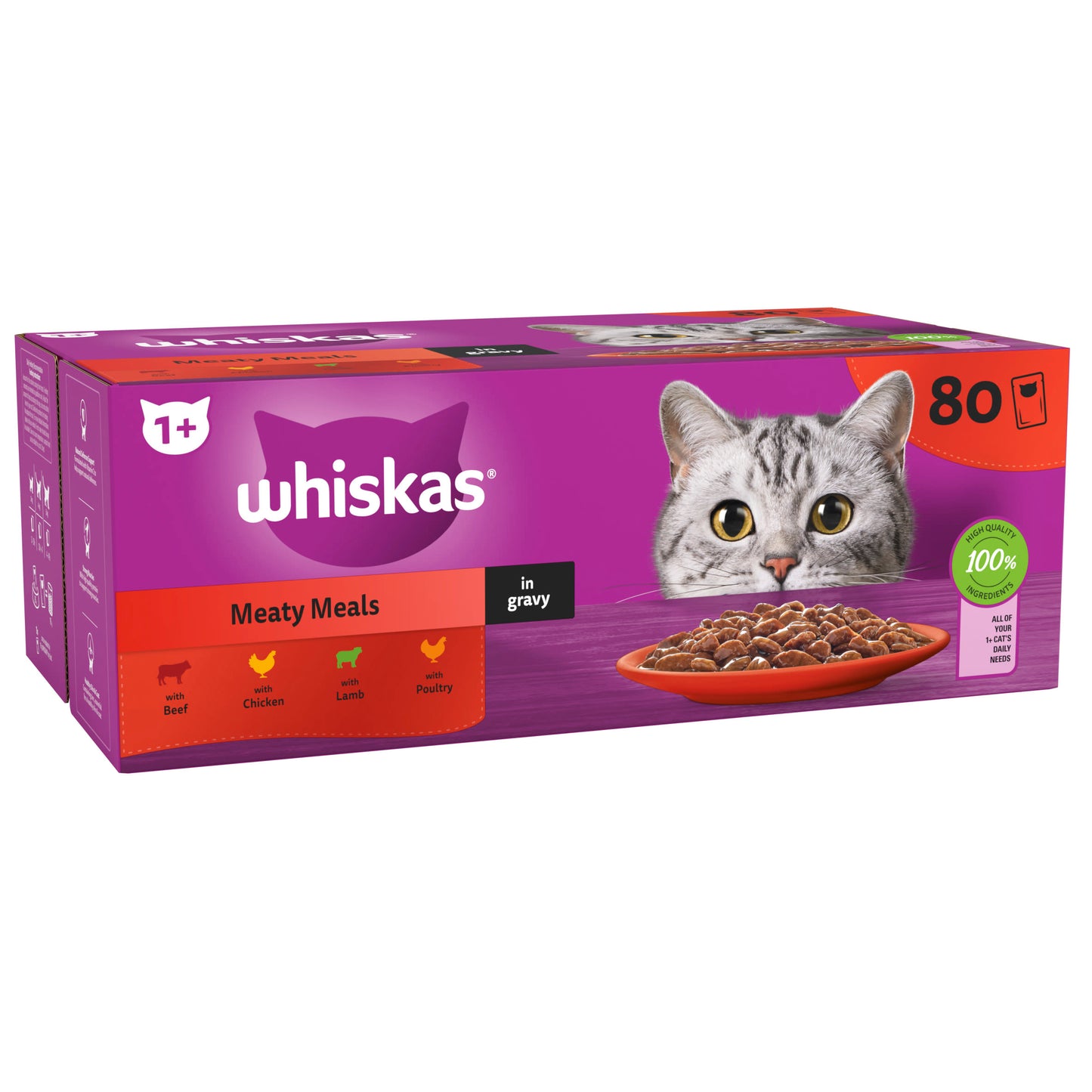 Whiskas 1+ Meaty Meals Adult Wet Cat Food Pouches in Gravy