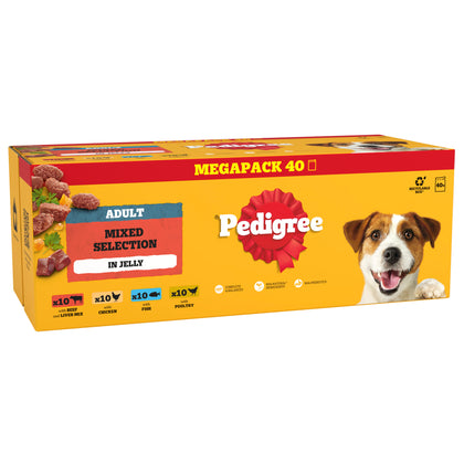 Pedigree Mixed Selection Adult Wet Dog Food Pouches in Jelly - Mega Pack