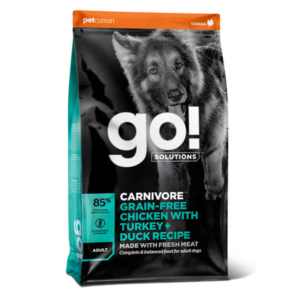 Go! Solutions Carnivore Grain Free Chicken, Turkey + Duck Adult Recipe Dry Dog Food