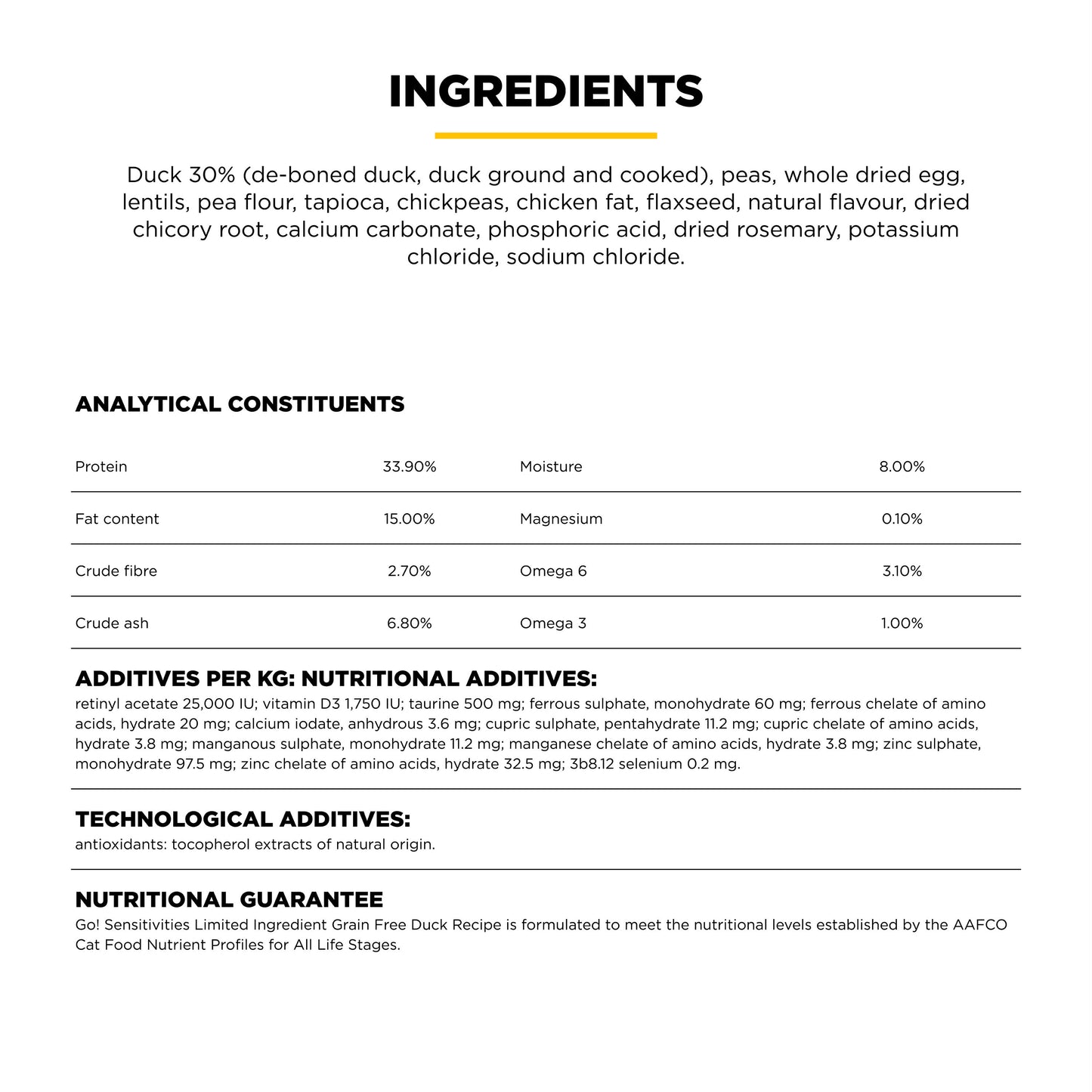 Go! Solutions Sensitivities Limited Ingredient Grain Free Duck recipe Dry Cat Food