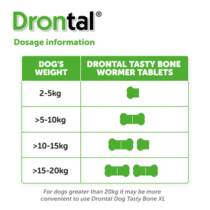 6x Drontal Tasty Bone Wormer Tablets for Small and Medium Dogs (2 to 20kg) 1 tablet per 10kg