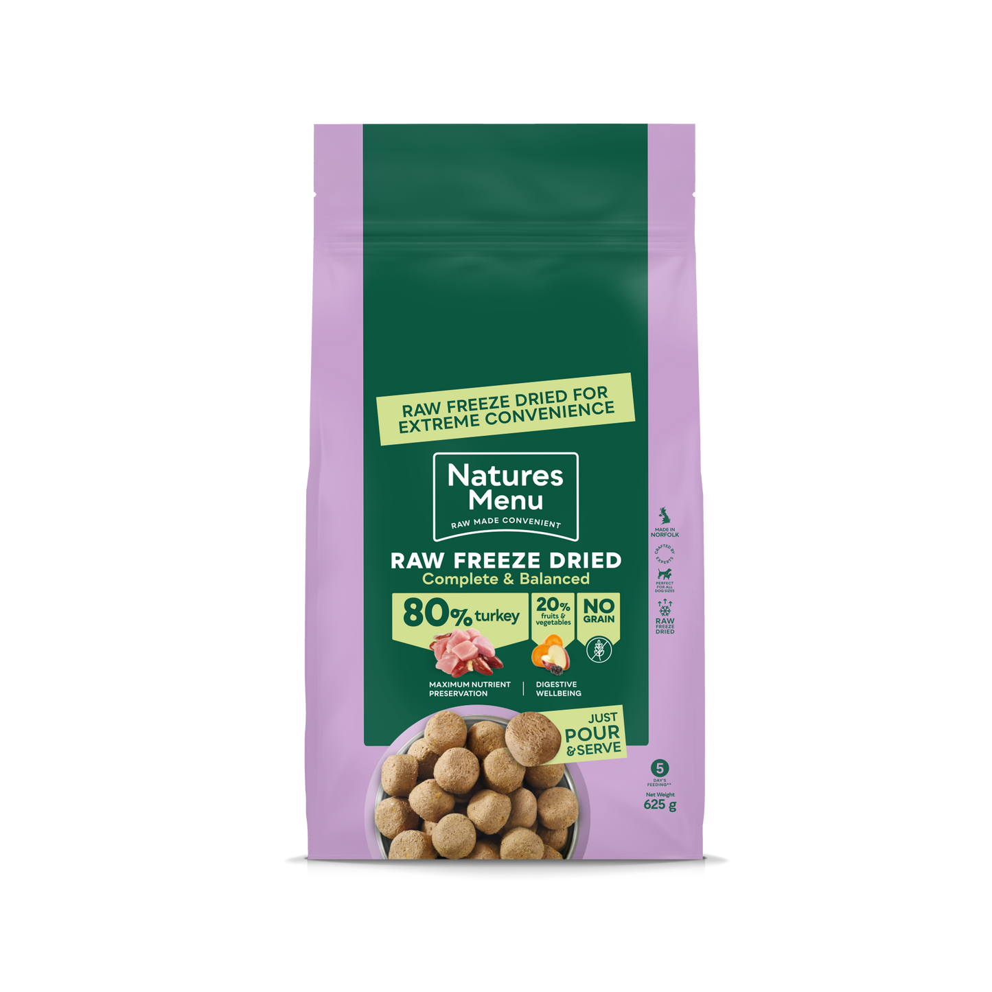 Natures Menu Raw Freeze Dried Complete and Balanced Adult Turkey Dry Dog Food