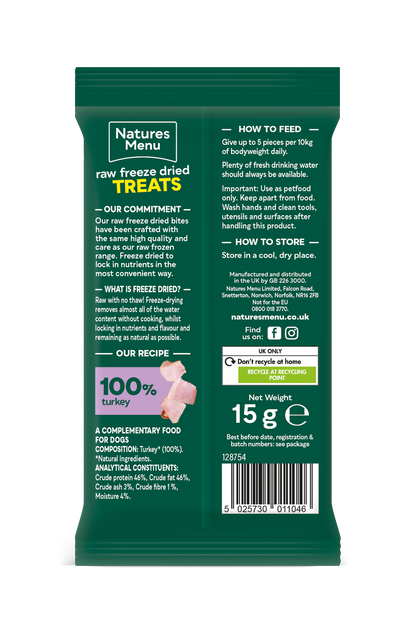 Natures Menu Raw Freeze Dried Turkey Bites Dog Treats