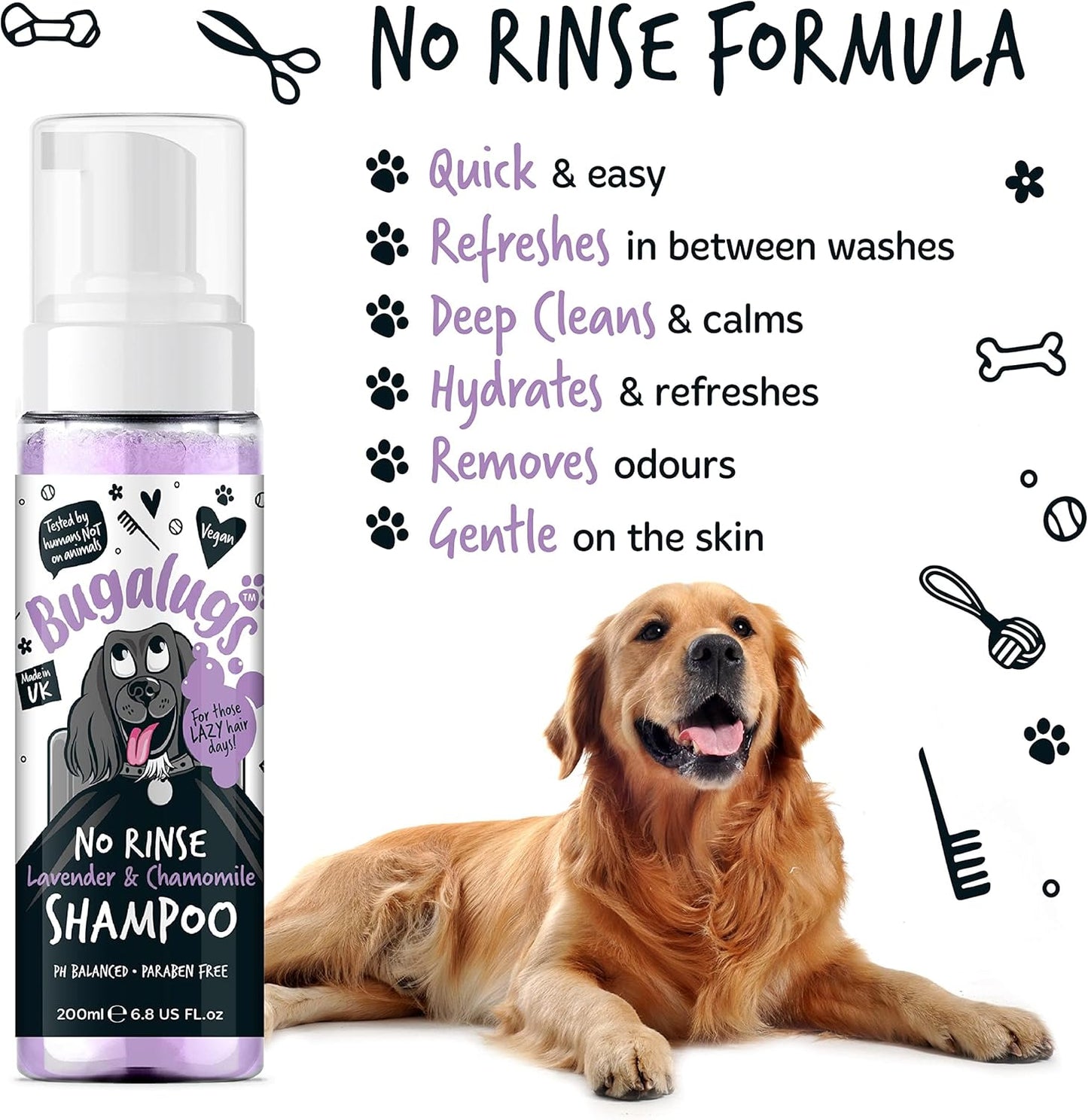 Bugalugs No Rinse Dog Shampoo - Lavender & Chamomile