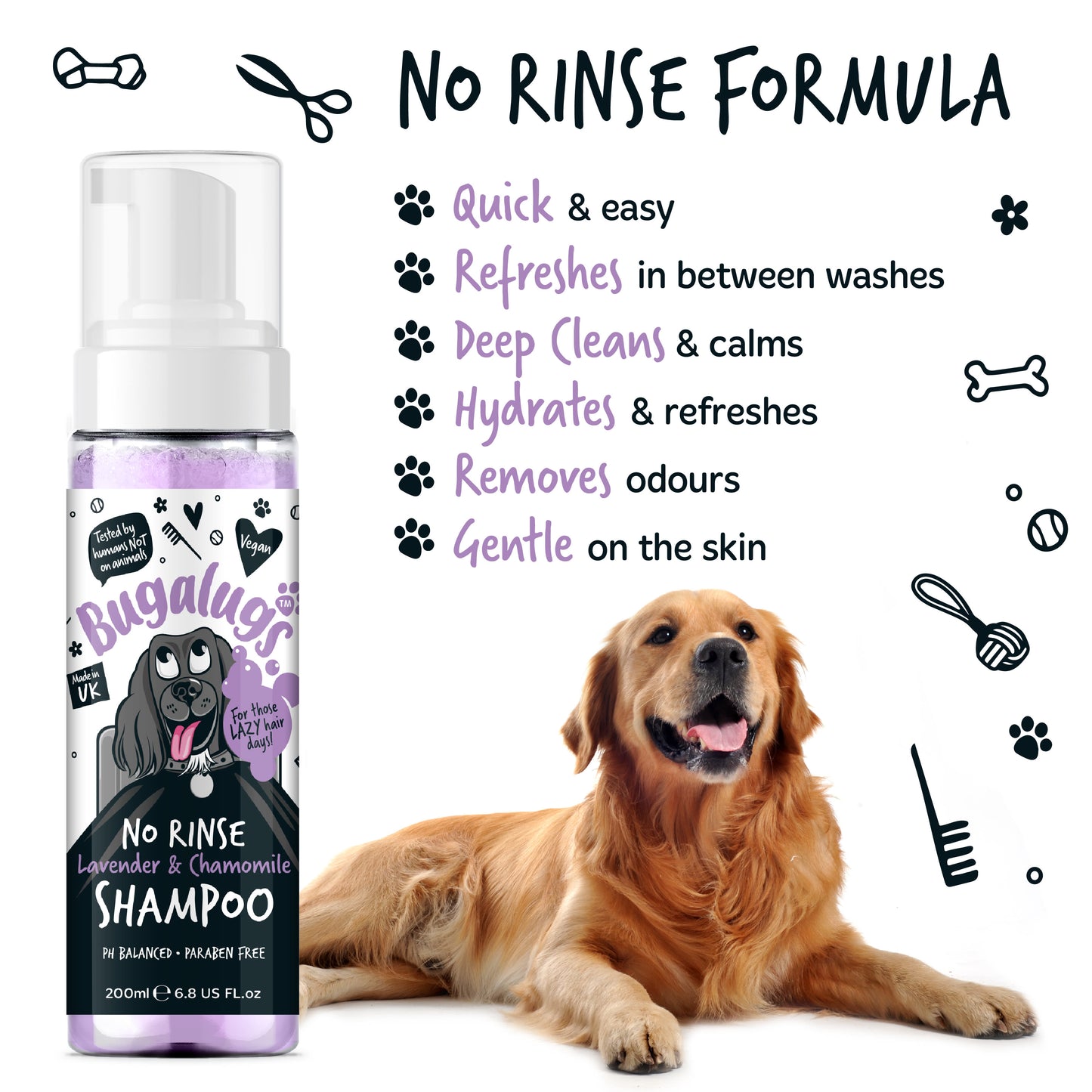 Bugalugs No Rinse Dog Shampoo - Lavender & Chamomile