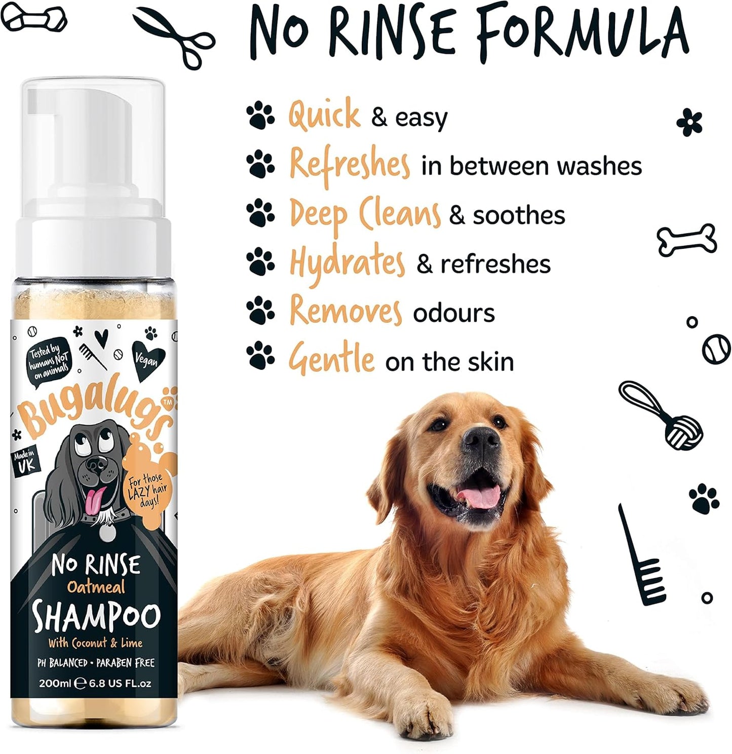 Bugalugs No Rinse Dog Shampoo - Oatmeal
