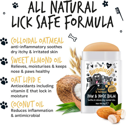 Bugalugs Paw & Nose Balm Stick for Dogs with Coconut & Oatmeal