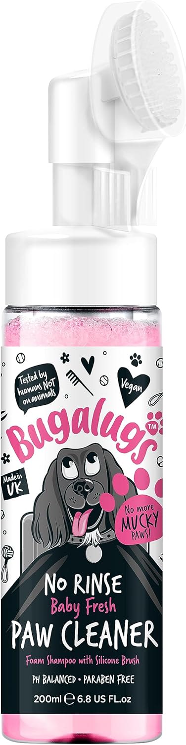 Bugalugs No Rinse Paw Cleaner Foam Shampoo with Silicon Brush for Pets - Baby Fresh