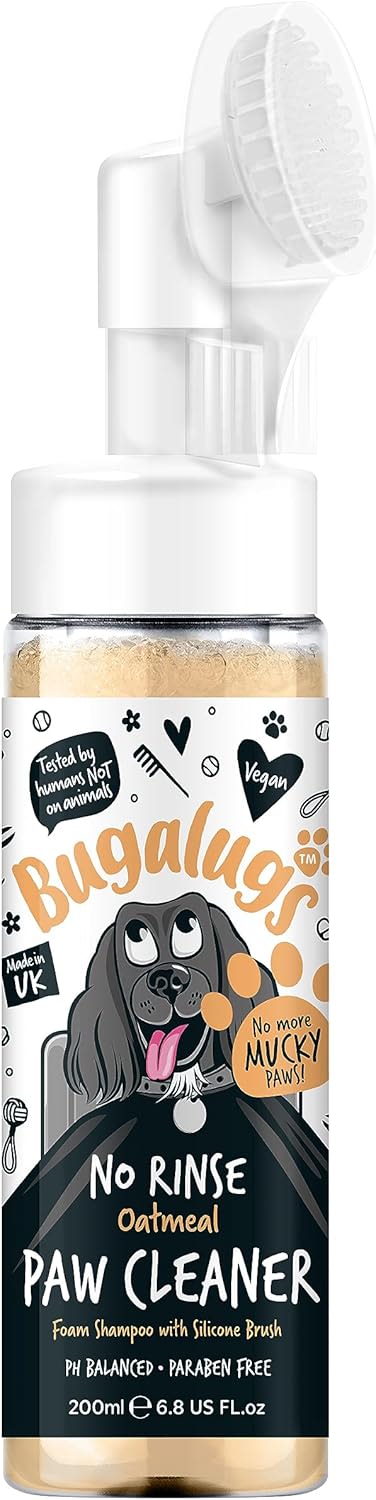 Bugalugs No Rinse Paw Cleaner Foam Shampoo with Silicon Brush for Pets - Oatmeal