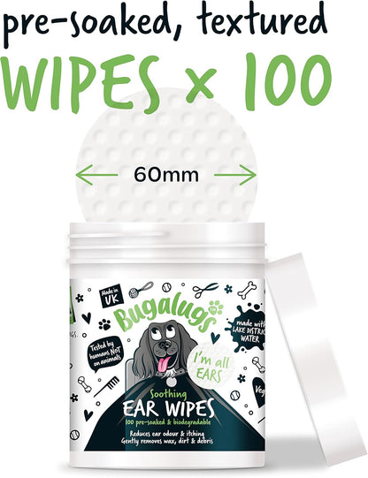 Bugalugs Soothing Ear Wipes Pre-soaked & Biodegradable for Dogs