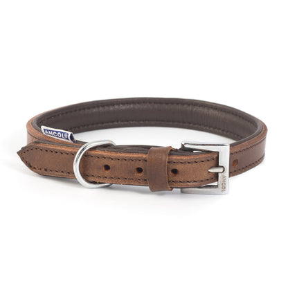 Ancol Heritage Vintage Leather Pad Dog Collar - Chestnut