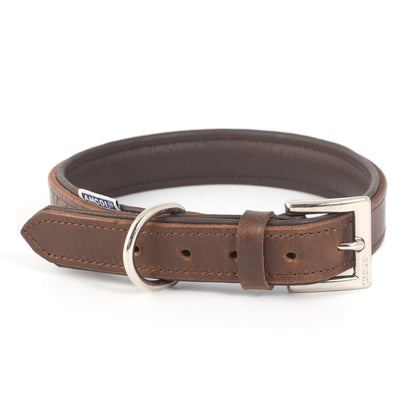 Ancol Heritage Vintage Leather Pad Dog Collar - Chestnut