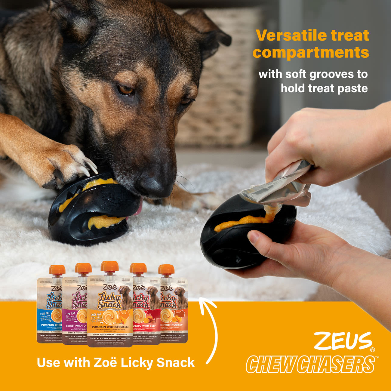 Zeus ChewChasers Treat Rugby Dog Toy