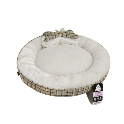 Dream Paws Neutral Check Dog Bed with Matching Blanket & Toy