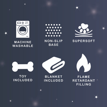 Dream Paws Neutral Check Dog Bed with Matching Blanket & Toy