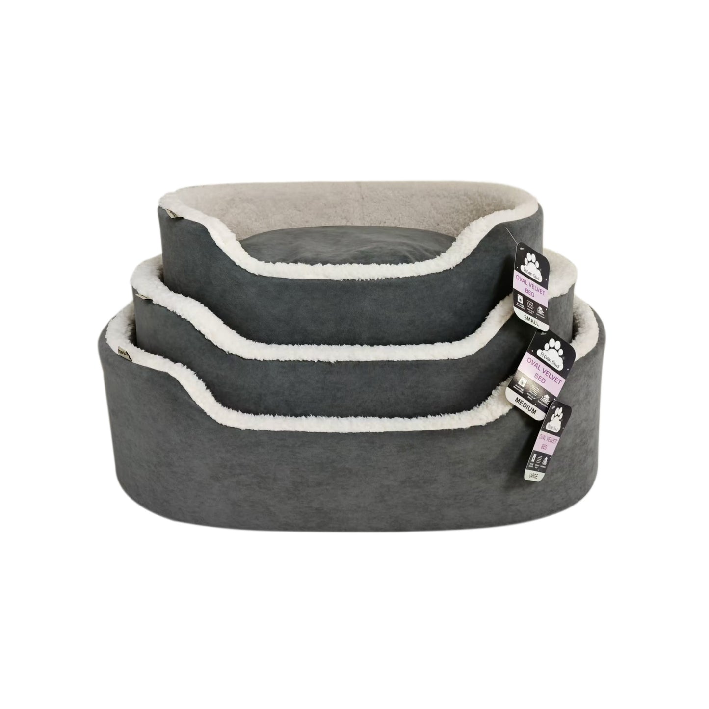 Dream Paws Grey Oval Velvet Dog Bed