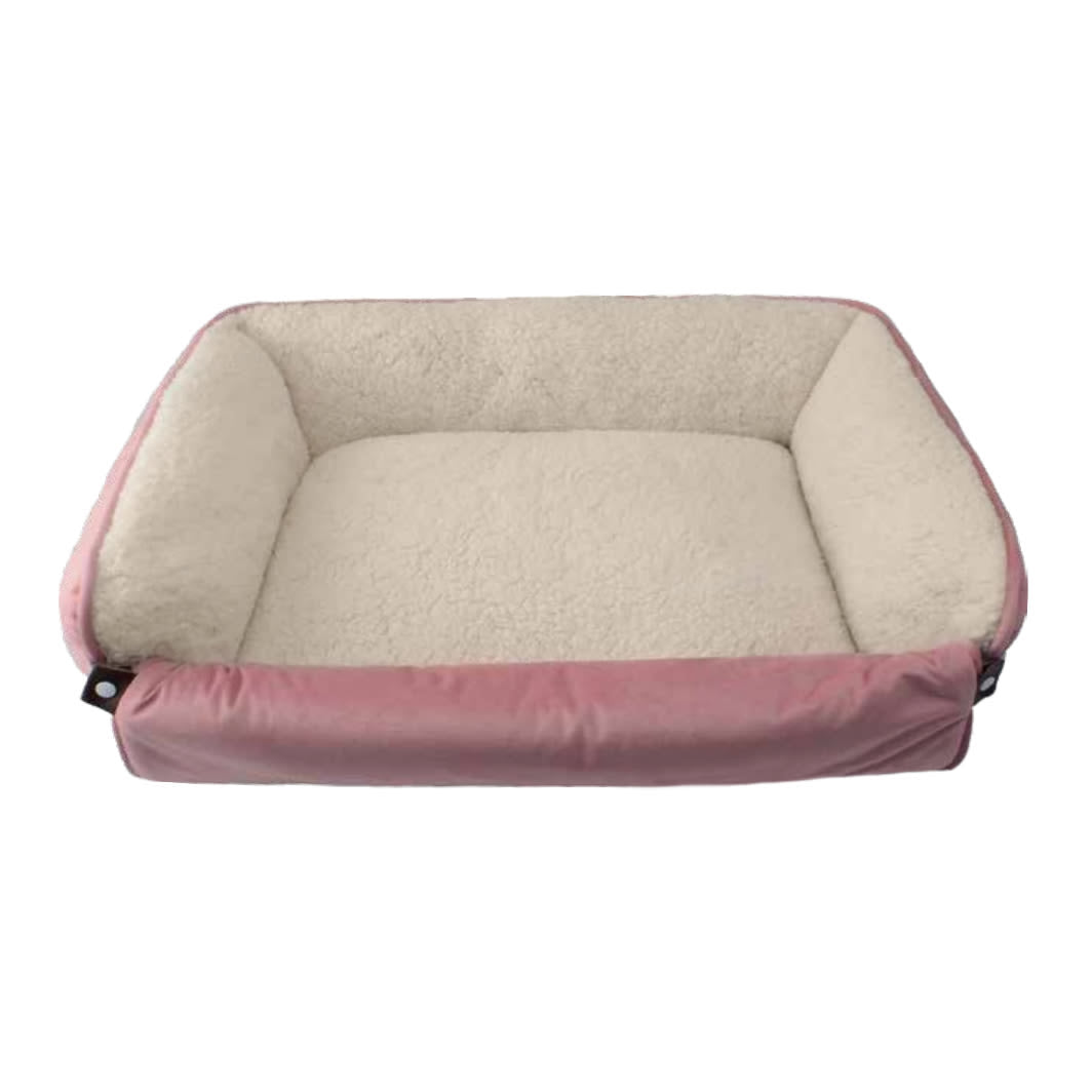 Dream Paws Pink Velvet Pet Sofa Bed with Fold-Out Blanket