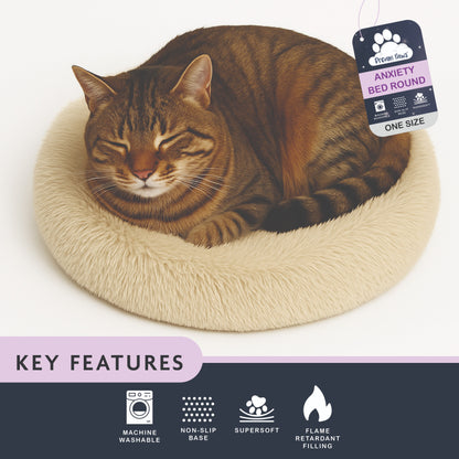 Dream Paws Round Anxiety Reducing Plush Pet Bed