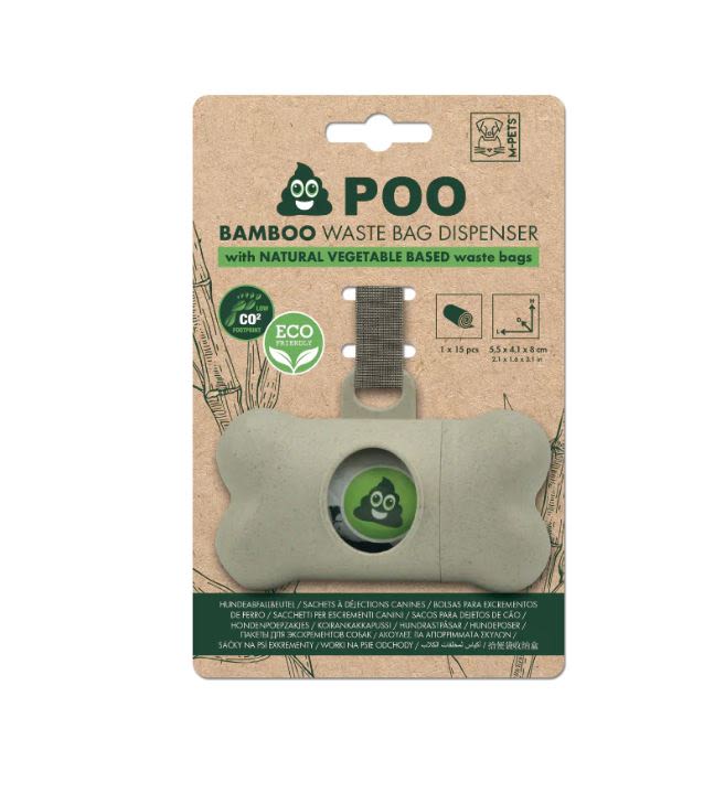 M-Pets Bamboo Dog Poo Waste Bag Dispenser with natural Vegetable