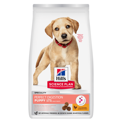 Hill's Science Plan Perfect Digestion Large Breed Puppy Dry Food with Chicken and Brown Rice - 12kg Bag