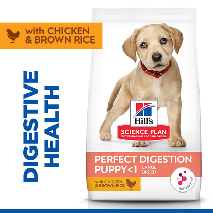 Hill's Science Plan Perfect Digestion Large Breed Puppy Dry Food with Chicken and Brown Rice - 12kg Bag