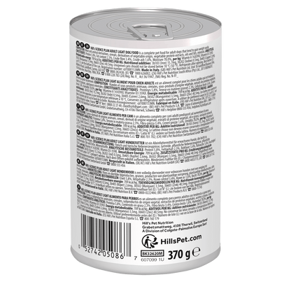 Hill's Science Plan Light Adult Medium Wet Dog Food with Chicken - 12 x 370g Can