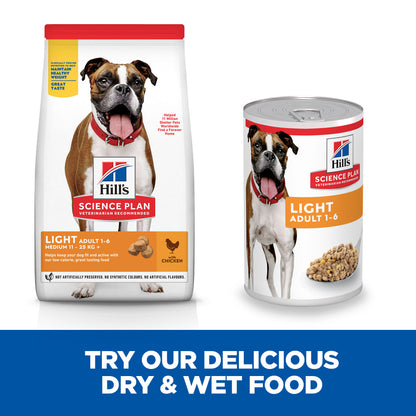 Hill's Science Plan Light Adult Medium Wet Dog Food with Chicken - 12 x 370g Can