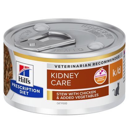 Hill's Prescription Diet k/d Kidney Care Stew Wet Cat Food with Chicken and added Vegetables - 24 x 82g Can