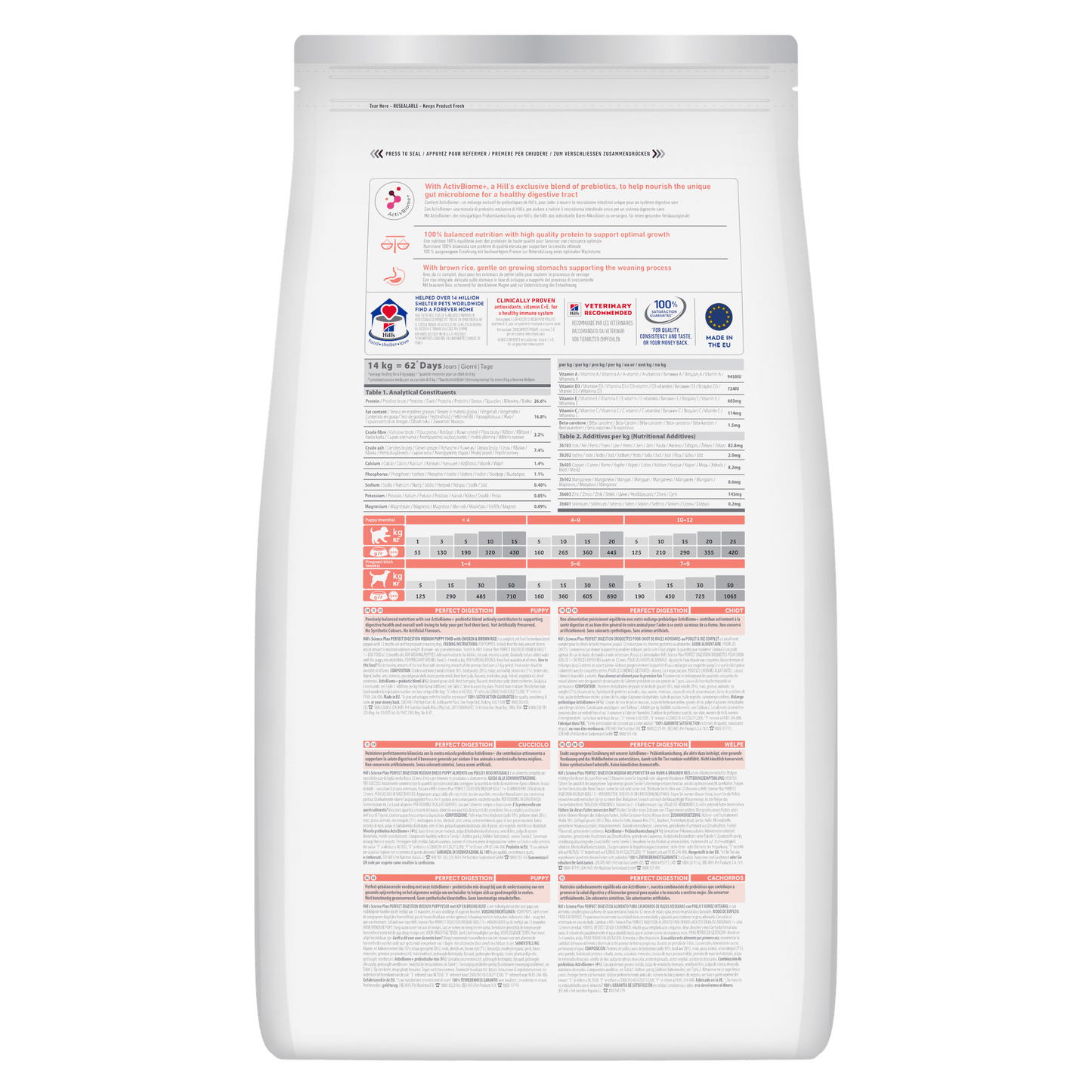 Hill's Science Plan Perfect Digestion Medium Puppy Dry Food with Chicken and Brown Rice - 14kg Bag