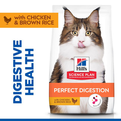 Hill's Science Plan Perfect Digestion Adult 1+ Dry Cat Food with Chicken & Brown Rice - 7kg Bag