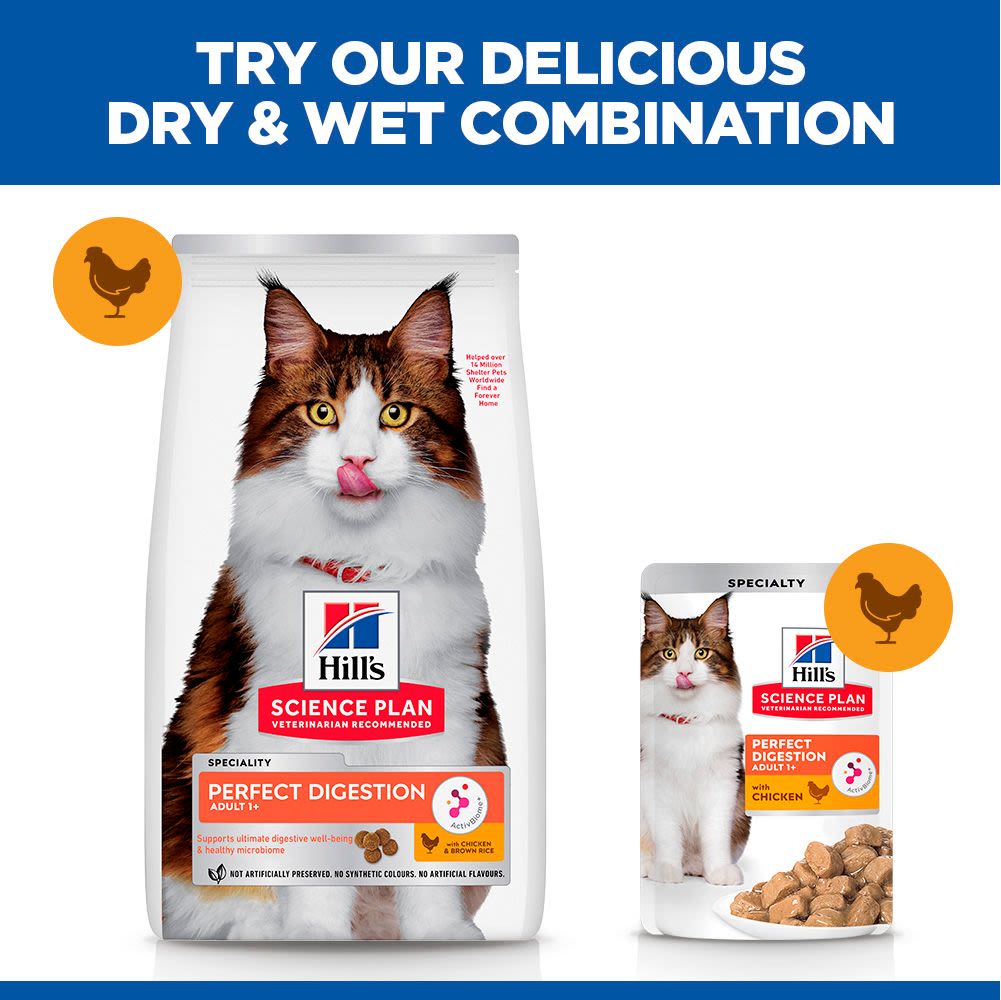Hill's Science Plan Perfect Digestion Adult 1+ Dry Cat Food with Chicken & Brown Rice - 7kg Bag