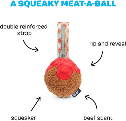 BARK Rip And Reveal Squeaky Meat-A-Ball Dog Toy