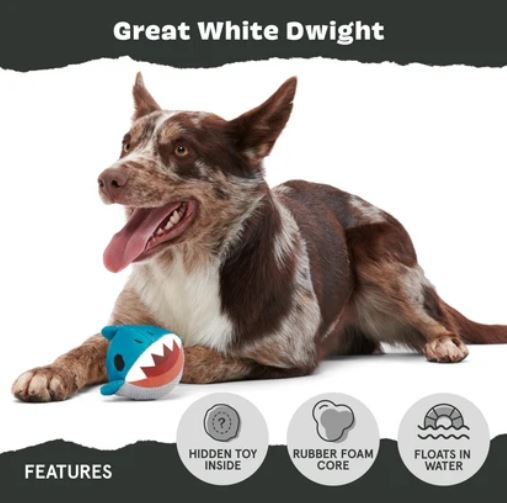 BARK Rip & Reveal Great White Dwight Super Chewer Dog Toy