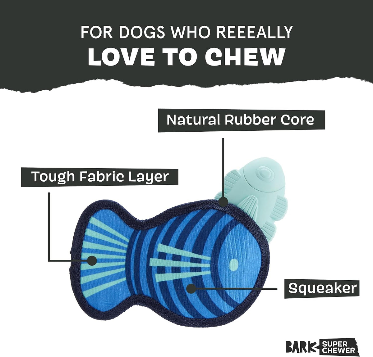 BARK Rip And Reveal Blue Rad Herring Dog Toy