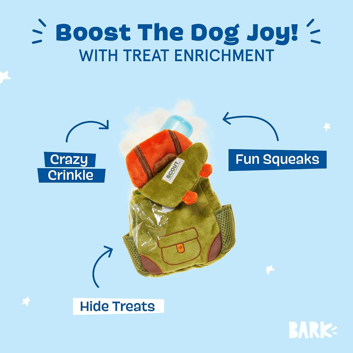 BARK Rowdy Ruckus Rucksack Interactive Treat Dog Toy