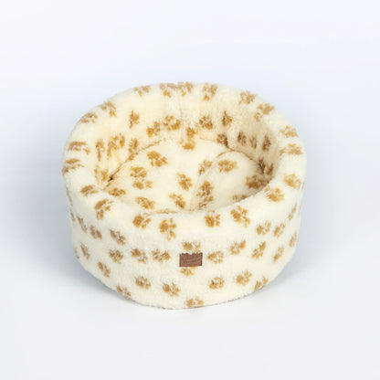 Danish Design Paw Print Cosy Cat Bed - Cream