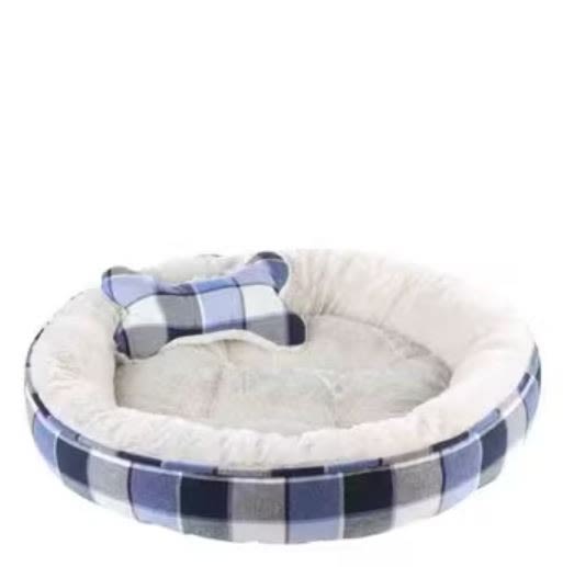 Dream Paws Blue Check Pet Bundle Bed With Blanket and Toy