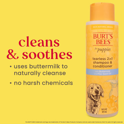 Burt's Bees Tearless 2 in 1 Shampoo and Conditioner for Puppies with Buttermilk & Linseed Oil